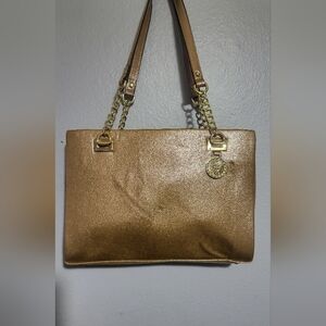 Anne Klein Blue and Gold Structured Shoulder Bag
